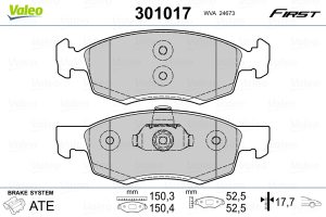 Placute frana DACIA LOGAN MCV (KS_) 1.6 MPI 85 benzina 84 cai VALEO 301017