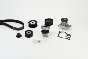Pompa apa + Set curea transmisie cu caneluri DACIA LOGAN MCV II TCe 90 (K8M1, K8MA, K8AC) benzina 90 cai CONTITECH 7PK1605WP1