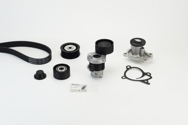 Pompa apa + Set curea transmisie cu caneluri DACIA LOGAN MCV II TCe 90 (K8M1, K8MA, K8AC) benzina 90 cai CONTITECH 7PK1605WP1