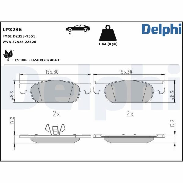 Placute frana DACIA LOGAN MCV II TCe 90 LPG Benzina/Autogaz (GPL) 90 cai DELPHI LP3286