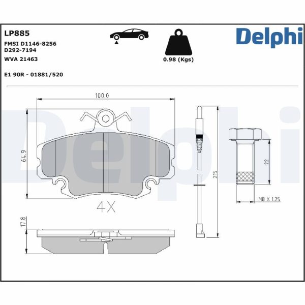 Placute frana DACIA LOGAN (LS_) 1.5 dCi (LS0J, LS0Y) diesel 65 cai DELPHI LP885