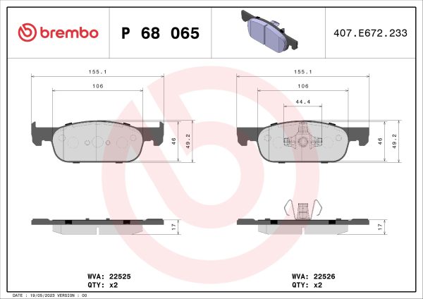 Placute frana DACIA LOGAN MCV II TCe 90 LPG Benzina/Autogaz (GPL) 90 cai BREMBO P 68 065X