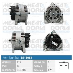 Alternator MEAT DORIA 5515084 DACIA DUSTER (HS_) 1,461 cmc (K9K 796, K9K 830) diesel 86 MEAT DORIA 5515084