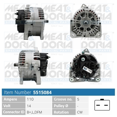 Alternator MEAT DORIA 5515084 DACIA DUSTER (HS_) 1,461 cmc (K9K 626, K9K 612, K9K 892) diesel 90 MEAT DORIA 5515084