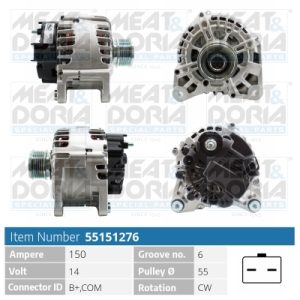 Alternator MEAT DORIA 55151276 DACIA SANDERO II 1,461 cmc (K9K 626, K9K 612) diesel 90 MEAT DORIA 55151276