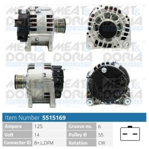 Alternator MEAT DORIA 5515169 DACIA LOGAN EXPRESS (FS_) 1,461 cmc (K9K 796) diesel 86 MEAT DORIA 5515169