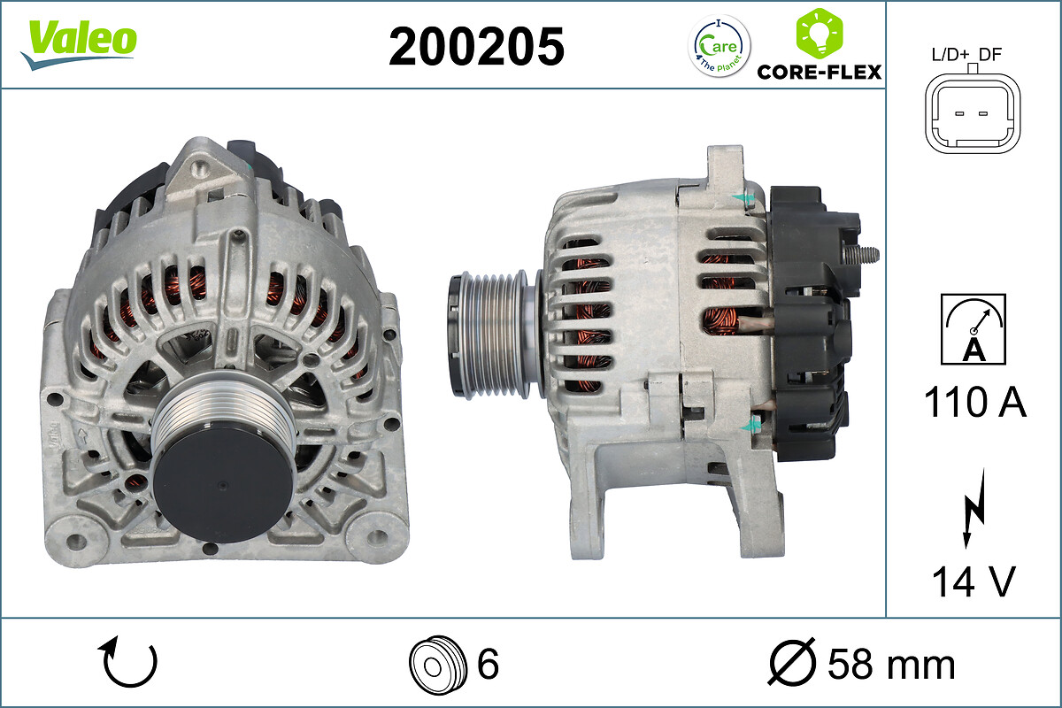 Alternator VALEO 200205 DACIA SANDERO 1,461 cmc (K9K 792) diesel 68 VALEO 200205