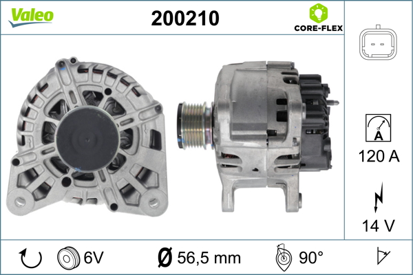 Alternator VALEO 200210 DACIA DUSTER (HM_) 1,461 cmc (K9K 872, K9K 876) diesel 116 VALEO 200210