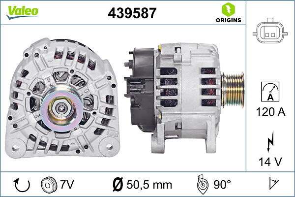 Alternator VALEO 439587 DACIA DUSTER (HS_) 1,461 cmc (K9K 796, K9K 830) diesel 86 VALEO 439587