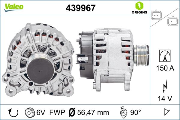 Alternator VALEO 439967 DACIA DUSTER (HM_) 1,461 cmc (K9K 667, K9K 656) diesel 109 VALEO 439967