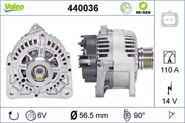 Alternator VALEO 440036 DACIA LOGAN (LS_) 1,461 cmc (K9K 892) diesel 75 VALEO 440036
