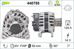 Alternator VALEO 440755 DACIA LODGY (JS_) 1,461 cmc (K9K 626, K9K 612) diesel 90 VALEO 440755