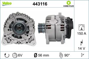 Alternator VALEO 443116 DACIA LOGAN pick-up (US_) 1,598 cmc (K7M 800) Benzina/Autogaz (GPL) 84 VALEO 443116