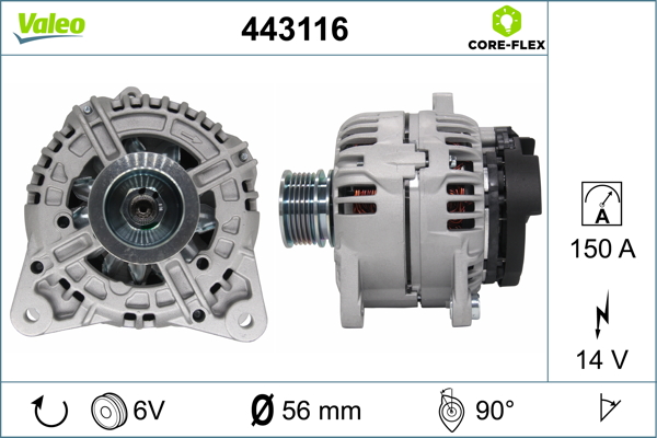 Alternator VALEO 443116 DACIA LOGAN MCV (KS_) 1,598 cmc (K7M 800) benzina 84 VALEO 443116