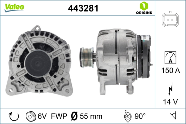 Alternator VALEO 443281 DACIA LOGAN (LS_) 1,598 cmc (K4M 696) Benzina/Etanol 105 VALEO 443281