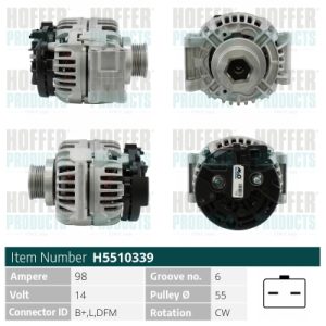 Alternator HOFFER H5510339 DACIA SANDERO 1,598 cmc (K7M 710, K7M 718) benzina 87 HOFFER H5510339