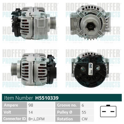 Alternator HOFFER H5510339 DACIA LOGAN MCV (KS_) 1,598 cmc (K7M 710, K7M 718) benzina 87 HOFFER H5510339