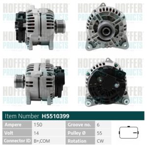 Alternator HOFFER H5510399 DACIA LOGAN MCV II 1,461 cmc (K9K 626, K9K 612) diesel 90 HOFFER H5510399