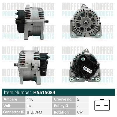 Alternator HOFFER H5515084 DACIA LOGAN MCV (KS_) 1,598 cmc (K4M 690) Benzina/Etanol 105 HOFFER H5515084