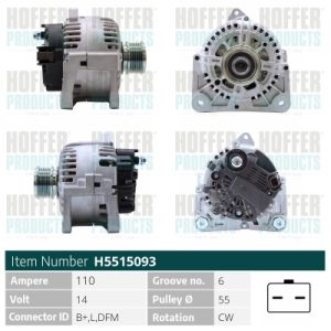 Alternator HOFFER H5515093 DACIA LOGAN pick-up (US_) 1,461 cmc (K9K 892) diesel 88 HOFFER H5515093