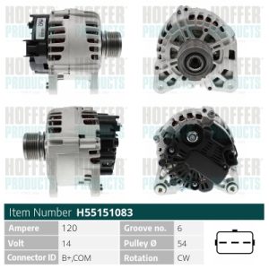 Alternator HOFFER H55151083 DACIA DUSTER (HM_) 1,461 cmc (K9K 878, K9K 874) diesel 116 HOFFER H55151083
