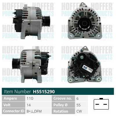 Alternator HOFFER H5515290 DACIA LOGAN MCV (KS_) 1,598 cmc (K7M 800) benzina 84 HOFFER H5515290