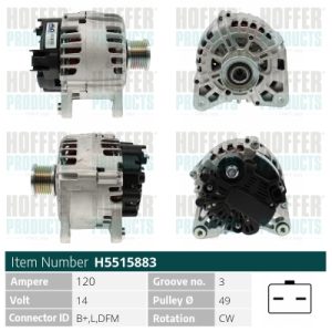 Alternator HOFFER H5515883 DACIA LOGAN MCV II 898 cmc (H4B 400, H4B 412, H4B 408) benzina 90 HOFFER H5515883