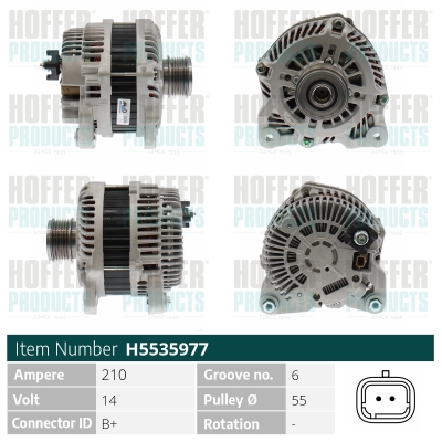 Alternator HOFFER H5535977 DACIA LOGAN MCV II 1,461 cmc (K9K 838, K9K 830) diesel 84 HOFFER H5535977