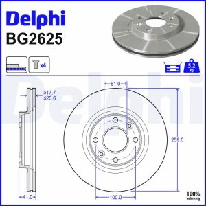 Disc frana DELPHI BG2625 DACIA LOGAN MCV (KS_) 1,598 cmc (K4M 690) Benzina/Etanol 105 DELPHI BG2625