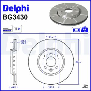 Disc frana DELPHI BG3430 DACIA JOGGER (RK_) 999 cmc (H4D 480) Benzina/Autogaz (GPL) 101 DELPHI BG3430