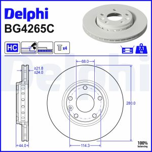 Disc frana DELPHI BG4265C DACIA DUSTER (HM_) 1,598 cmc (H4M 730) benzina 115 DELPHI BG4265C