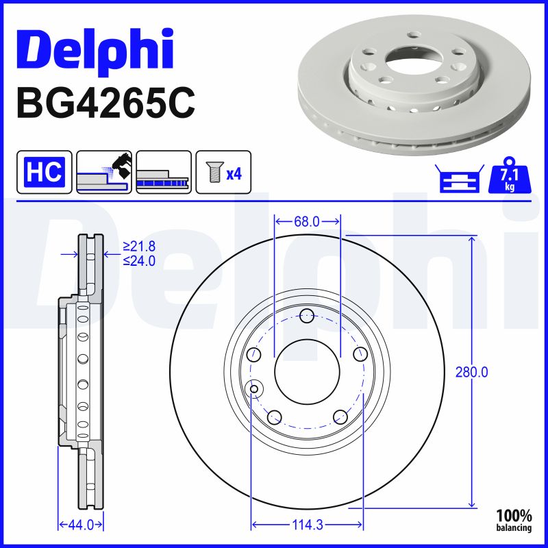 Disc frana DELPHI BG4265C DACIA DUSTER (HS_) 1,461 cmc (K9K 796, K9K 830) diesel 86 DELPHI BG4265C