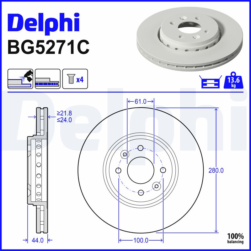 Disc frana DELPHI BG5271C DACIA JOGGER (RK_) 999 cmc (H4D 480) Benzina/Autogaz (GPL) 101 DELPHI BG5271C