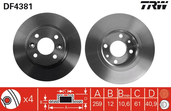 Disc frana TRW DF4381 DACIA LOGAN (LS_) 1,598 cmc (K7M 718) Benzina/Autogaz (GPL) 84 TRW DF4381