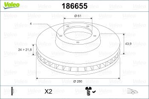 Disc frana VALEO 186655 DACIA DOKKER microbus (KE_) 1,197 cmc (H5F 402, H5F 408) benzina 115 VALEO 186655
