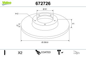 Disc frana VALEO 672726 DACIA LOGAN (LS_) 1,598 cmc (K7M 800) benzina 84 VALEO 672726