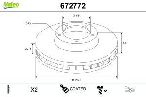 Disc frana VALEO 672772 DACIA DUSTER (HM_) 1,332 cmc (H5H 480, H5H494, H5H 470) benzina 131 VALEO 672772