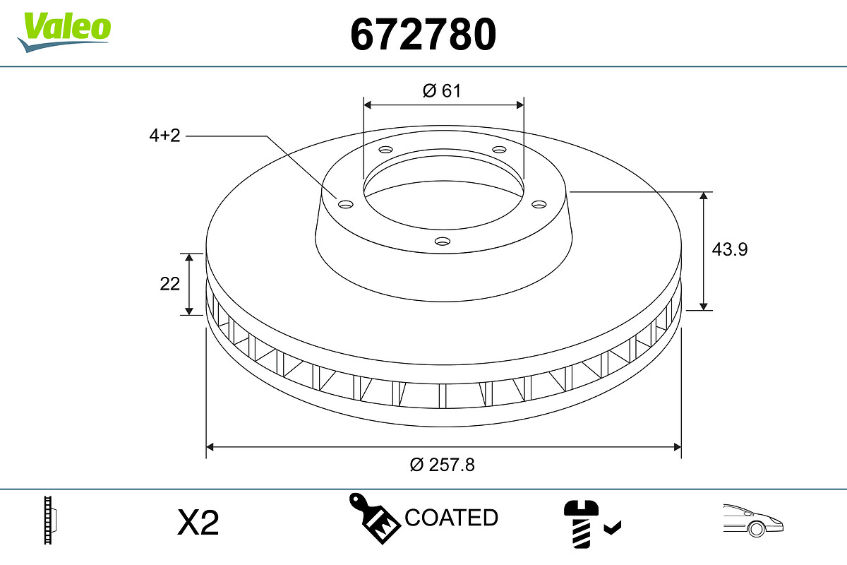 Disc frana VALEO 672780 DACIA LOGAN MCV II 1,149 cmc (D4F 732) benzina 73 VALEO 672780