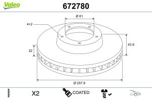 Disc frana VALEO 672780 DACIA LOGAN MCV II 1,149 cmc (D4F 732) benzina 75 VALEO 672780
