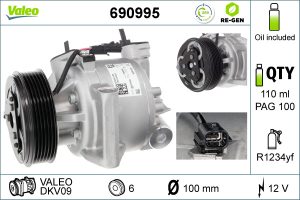 Compresor climatizare VALEO 690995 DACIA DUSTER (HM_) 1,461 cmc (K9K 658) diesel 109 VALEO 690995