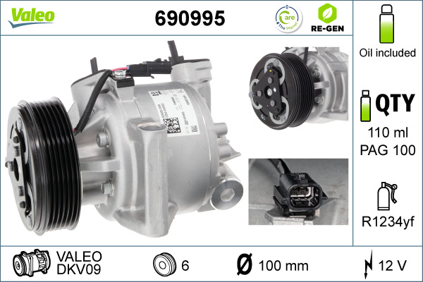 Compresor climatizare VALEO 690995 DACIA DUSTER (HM_) 1,461 cmc (K9K 667, K9K 656) diesel 109 VALEO 690995