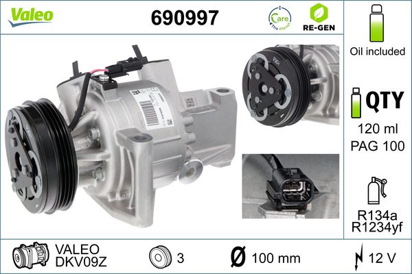 Compresor climatizare VALEO 690997 DACIA LOGAN II 998 cmc (B4D 401, B4D 400) benzina 73 VALEO 690997