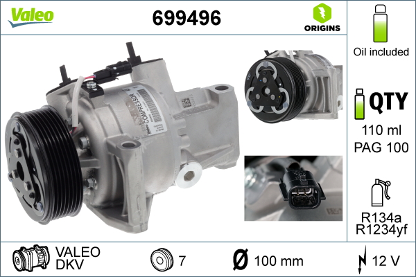 Compresor climatizare VALEO 699496 DACIA DUSTER (HS_) 1,598 cmc (H4M 738, H4M 430, H4M 730) benzina 115 VALEO 699496