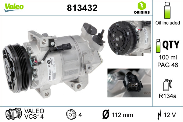 Compresor climatizare VALEO 813432 DACIA LOGAN MCV II 1,149 cmc (D4F 732) benzina 75 VALEO 813432