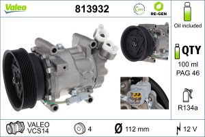 Compresor climatizare VALEO 813932 DACIA LOGAN II 1,149 cmc (D4F 734) Benzina/Autogaz (GPL) 75 VALEO 813932