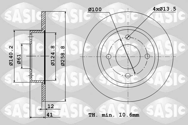 Disc frana SASIC 6104001 DACIA LOGAN MCV II 1,461 cmc (K9K 626, K9K 612) diesel 75 SASIC 6104001