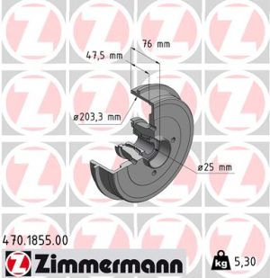 Tambur frana ZIMMERMANN 470.1855.00