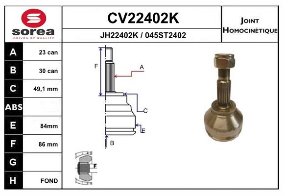 Cap planetara EAI CV22402K DACIA LOGAN (LS_) 1,390 cmc (K7J 714, K7J 710) Benzina/Autogaz (GPL) 75 EAI CV22402K