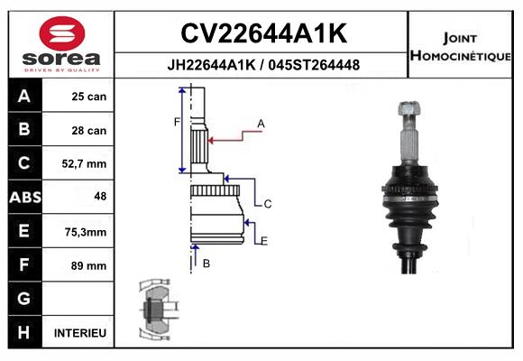 Cap planetara EAI CV22644A1K DACIA DUSTER (HS_) 1,598 cmc (K4M 606, K4M 646) benzina 105 EAI CV22644A1K