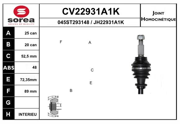 Cap planetara EAI CV22931A1K DACIA DUSTER (HS_) 1,598 cmc (K4M 606, K4M 646) benzina 105 EAI CV22931A1K